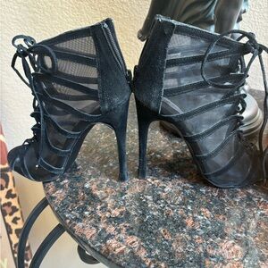 Steve Madden Black Mesh Lace-Up Heels